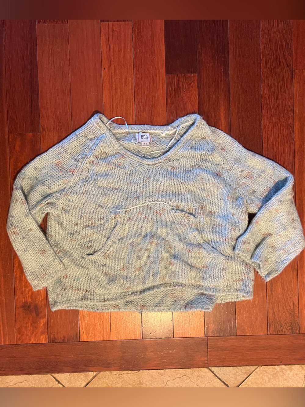 BDG Light Blue Speckled Scoop-Neck Knit Sweater